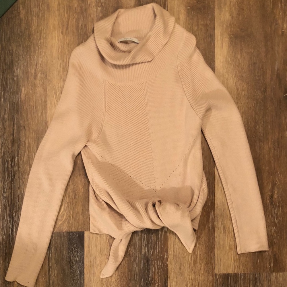 Harper Lane soft pink/cream tie front sweater